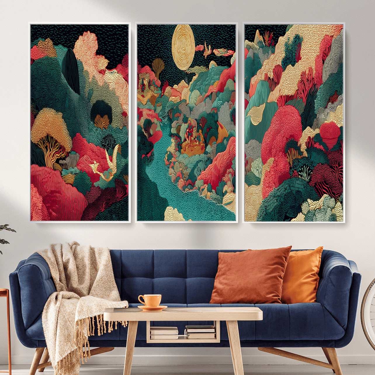 36816259-MGV-CV-48X32-3P - Colorful Japanese Landscape Print: Maximalist Panoramic Wall Art