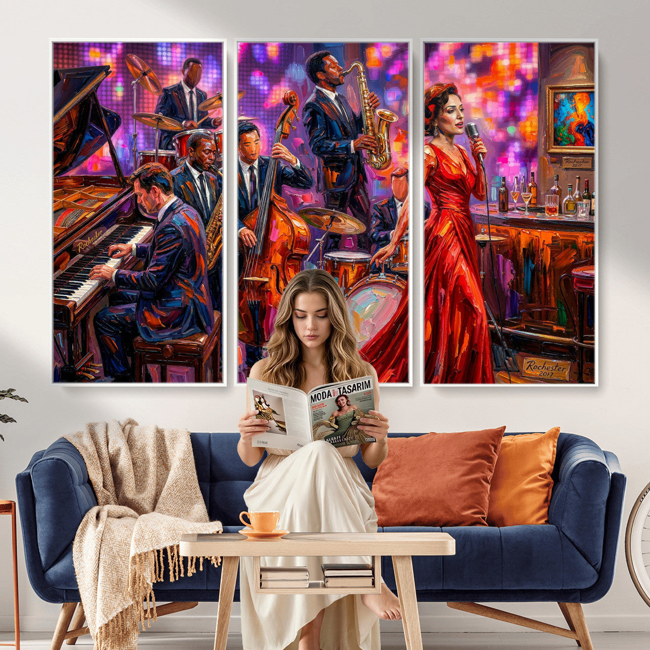 620930J20-MGV-CV-36X24 - Jazz Band Canvas Wall Art — Jazz Club Singer Saxophone Print | Music Wall Decor | Bar Restaurant Art | Music Lover Gift | Jazz Home Decor