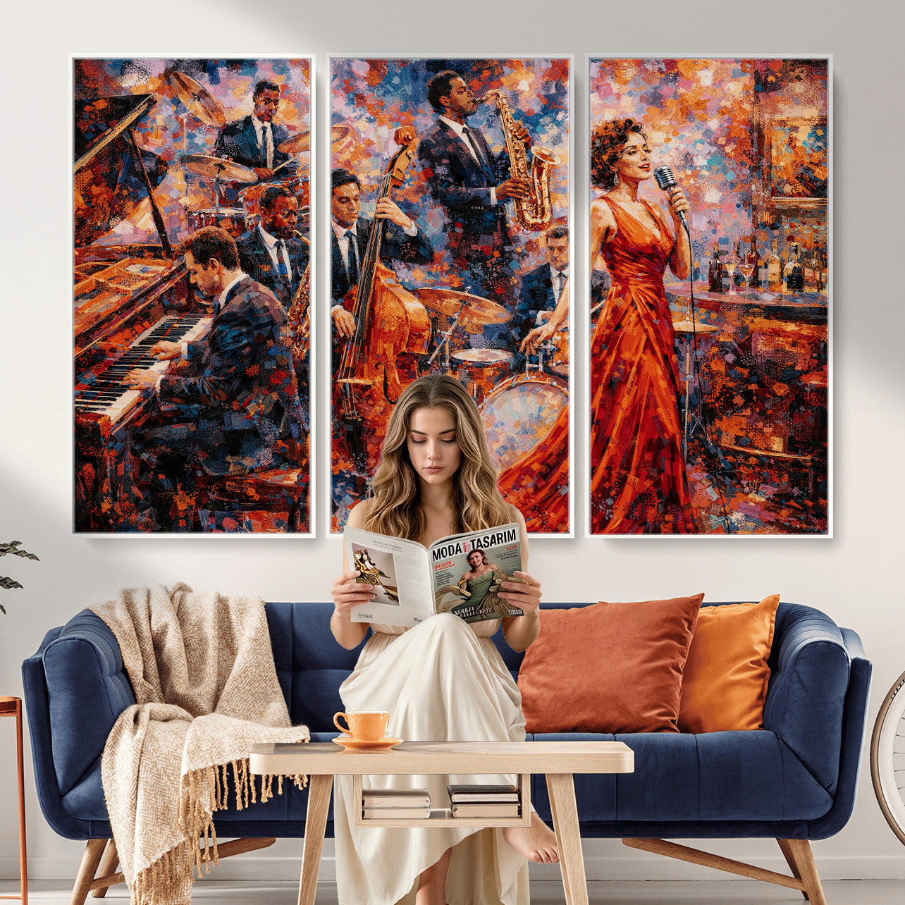 620930SF20-MGV-CV-36X24 - Jazz Band Canvas Wall Art — Jazz Club Singer Saxophone Print | Music Wall Decor | Bar Restaurant Art | Music Lover Gift | Jazz Home Decor