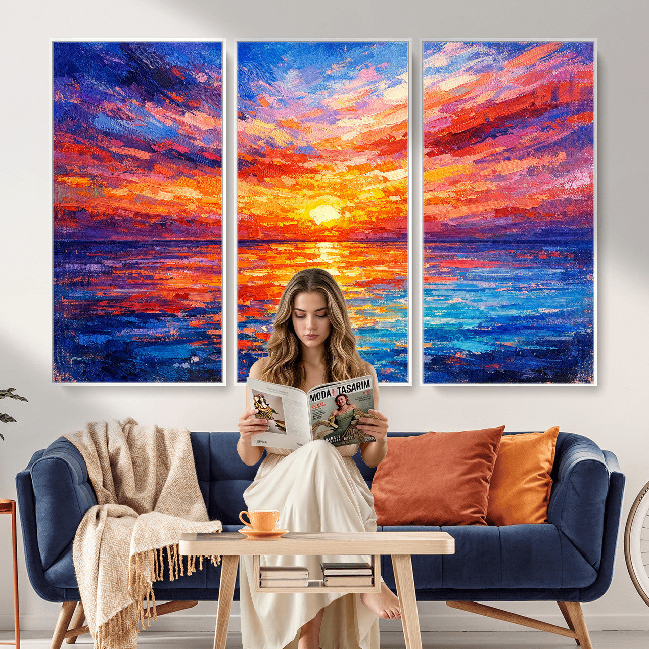 54915078-MGV-CV-36X24 - Colorful Knife Ocean Sunset Canvas — Orange Pink Teal Expressionist Sea Print | Colorful Coastal Wall Art | Vibrant Beach Decor Gift