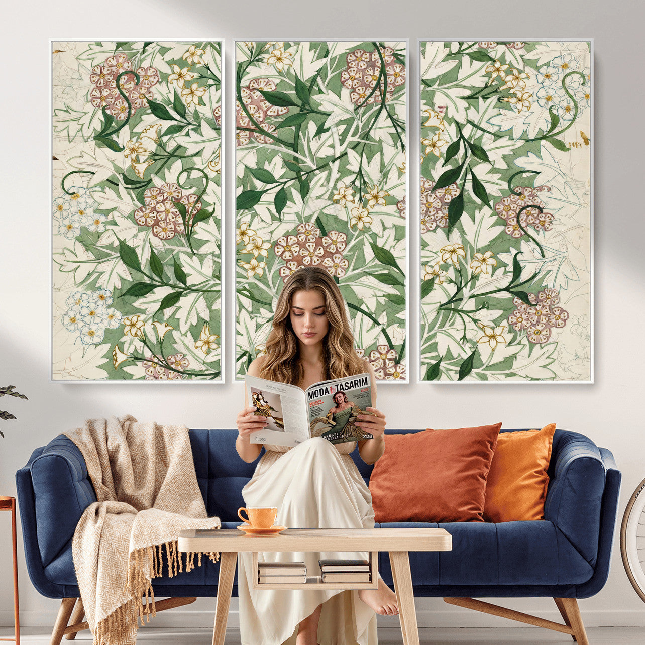 33560597-MGV-CV-36X24 - William Morris Jasmine 1872 Canvas Wall Art — Arts and Crafts Botanical Print | Vintage Green Floral Decor | Cottagecore Gift | Classic Art