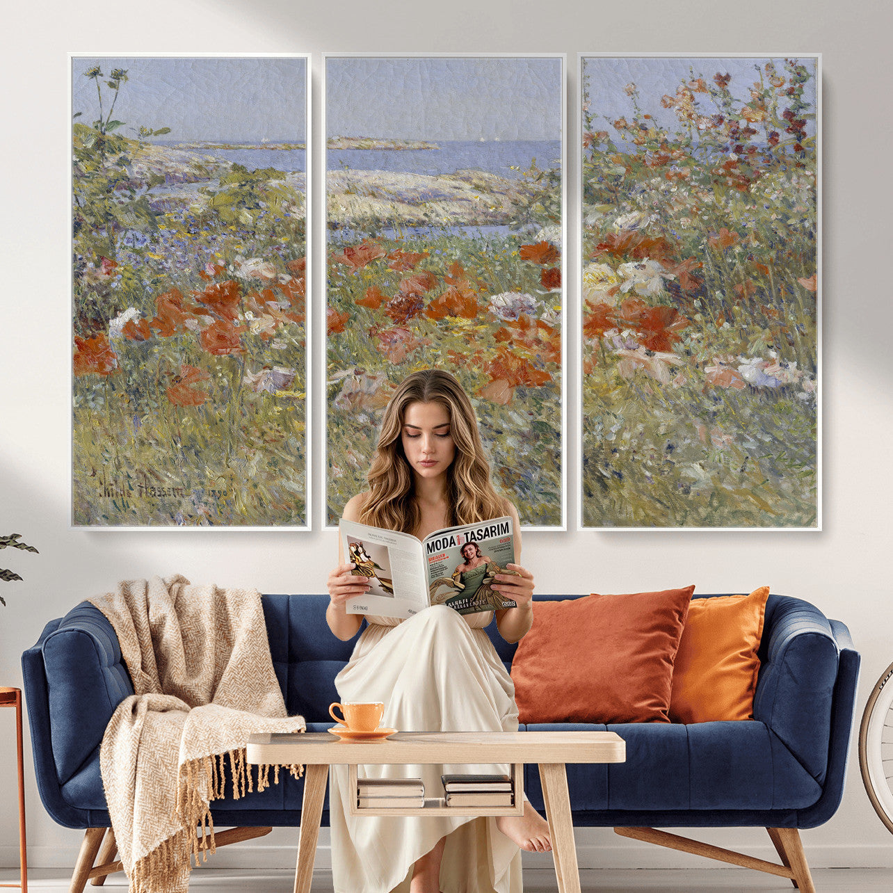 54770907-MGV-CV-36X24 - Childe Hassam Celia Thaxter Garden Canvas — 1890 American Impressionist Poppy Floral Print | Isles of Shoals Coastal Art | Classic Gift