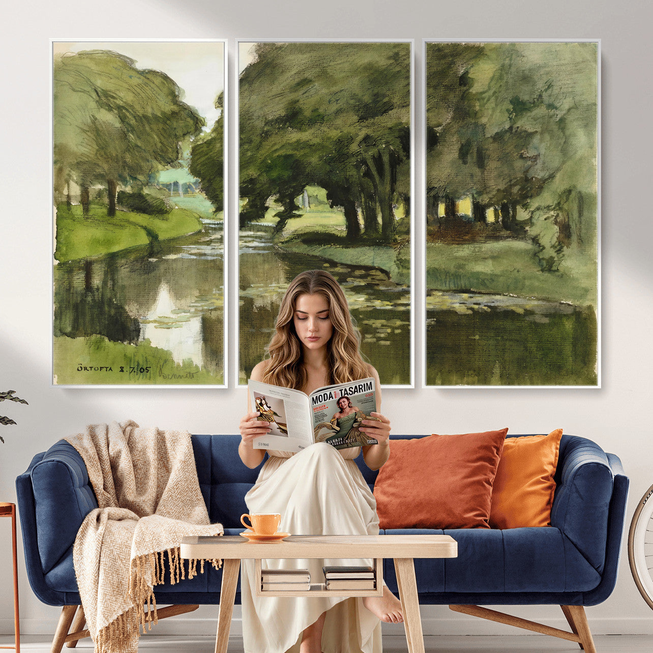 54446767-MGV-CV-36X24 - Anders Zorn Watercolor Canvas Print, Örtofta 1905 Swedish River Landscape, Impressionist Nature Art, Scandinavian Wall Decor, Plein Air Painting Print