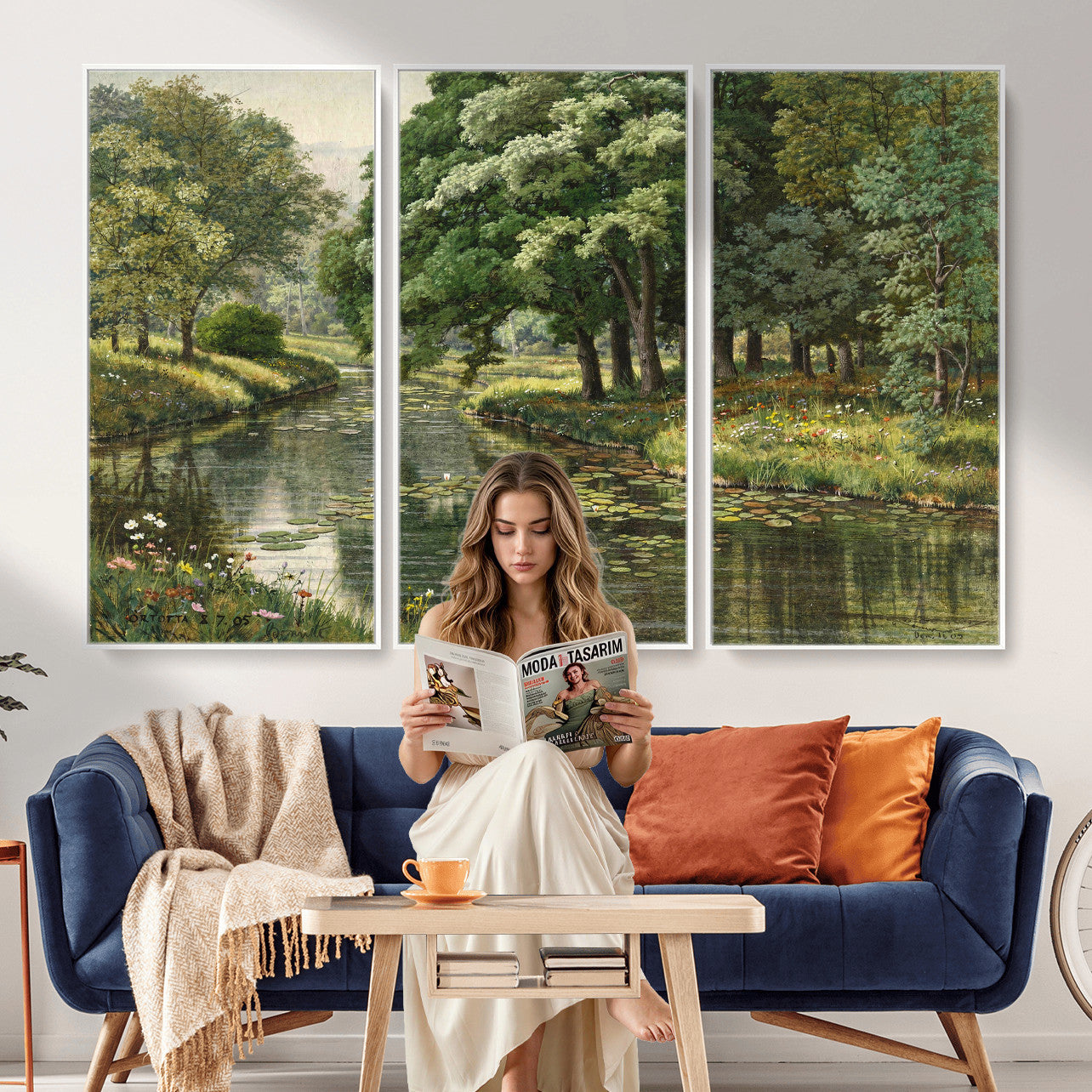 44288560-MGV-CV-36X24 - Forest Stream Canvas Wall Art, Peder Monsted A Forest Stream 1905 Print, Danish Realist Landscape, Lily Pad River Nature Decor, Vintage Green Painting