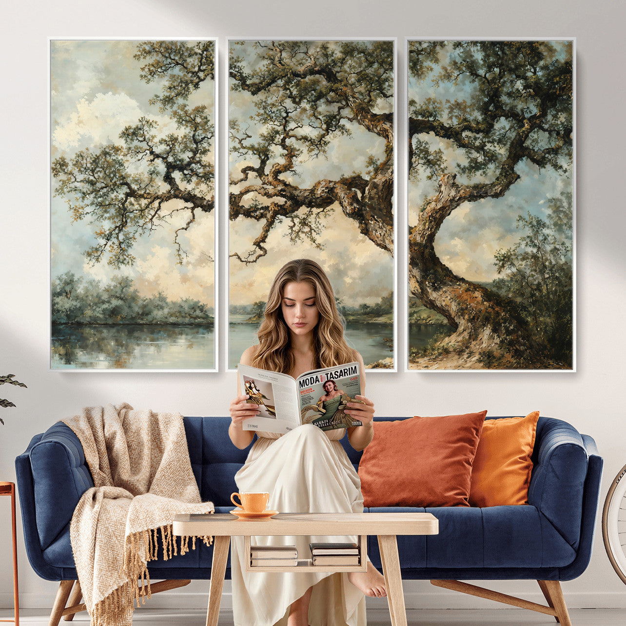 63857726-MGV-CV-36X24 - Old Oak Tree Canvas Wall Art, Turner Inspired Romantic Landscape Print, Vintage Nature Painting, Living Room Wall Decor, Antique Style Tree Art