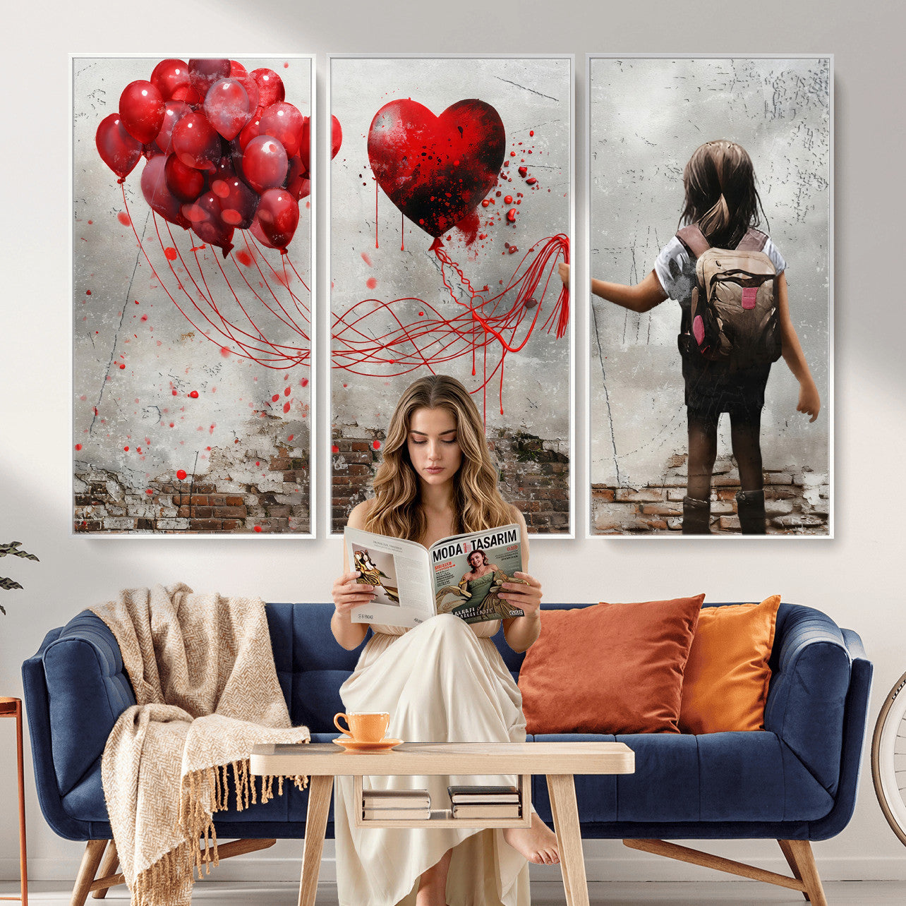 2162830T-MGV-CV-36X24 - Girl Graffiti Wall Art Canvas Print, Red Balloon Heart Street Art, Urban Love Artwork for Living Room Bedroom Hallway Office, Modern Abstract Canvas Wall Decor Home Decor