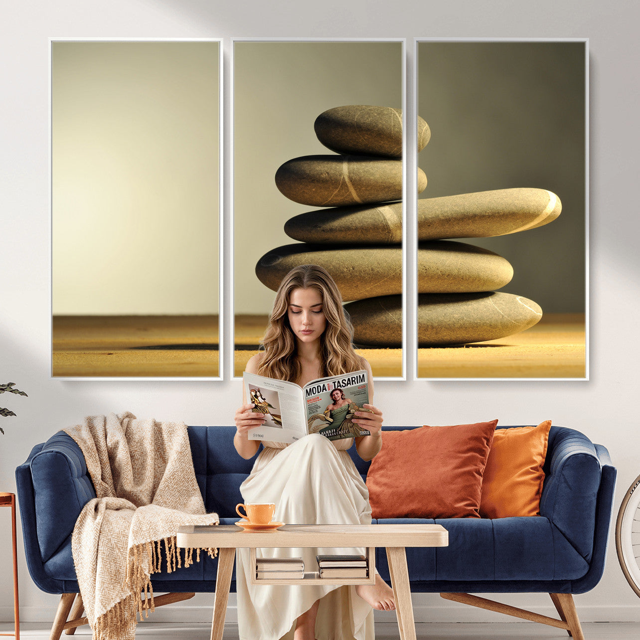 85424263-MGV-CV-36X24 - Zen Stone Wall Art Canvas Print, Balanced Rock Stack Framed Spa Artwork, Minimalist Meditation Decor for Living Room Bedroom Office Bathroom