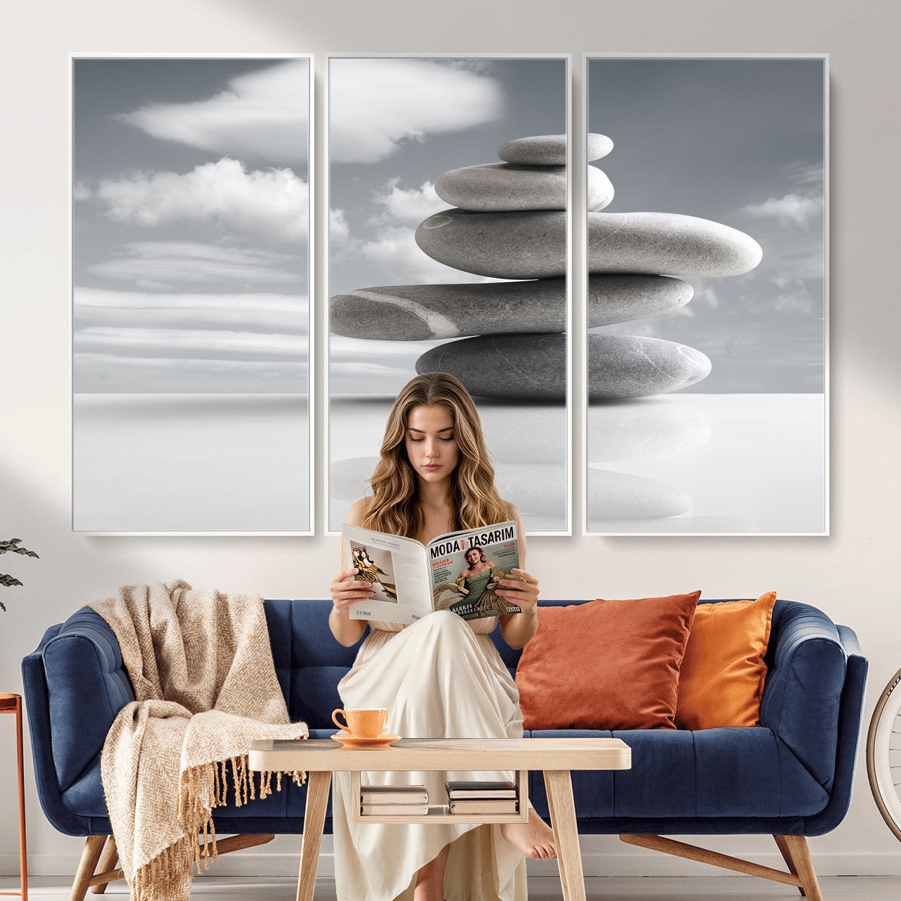 86426188-MGV-CV-36X24 - Zen Stone Wall Art Canvas Print, Balanced Rock Stack Framed Spa Artwork, Minimalist Meditation Decor for Living Room Bedroom Office Bathroom