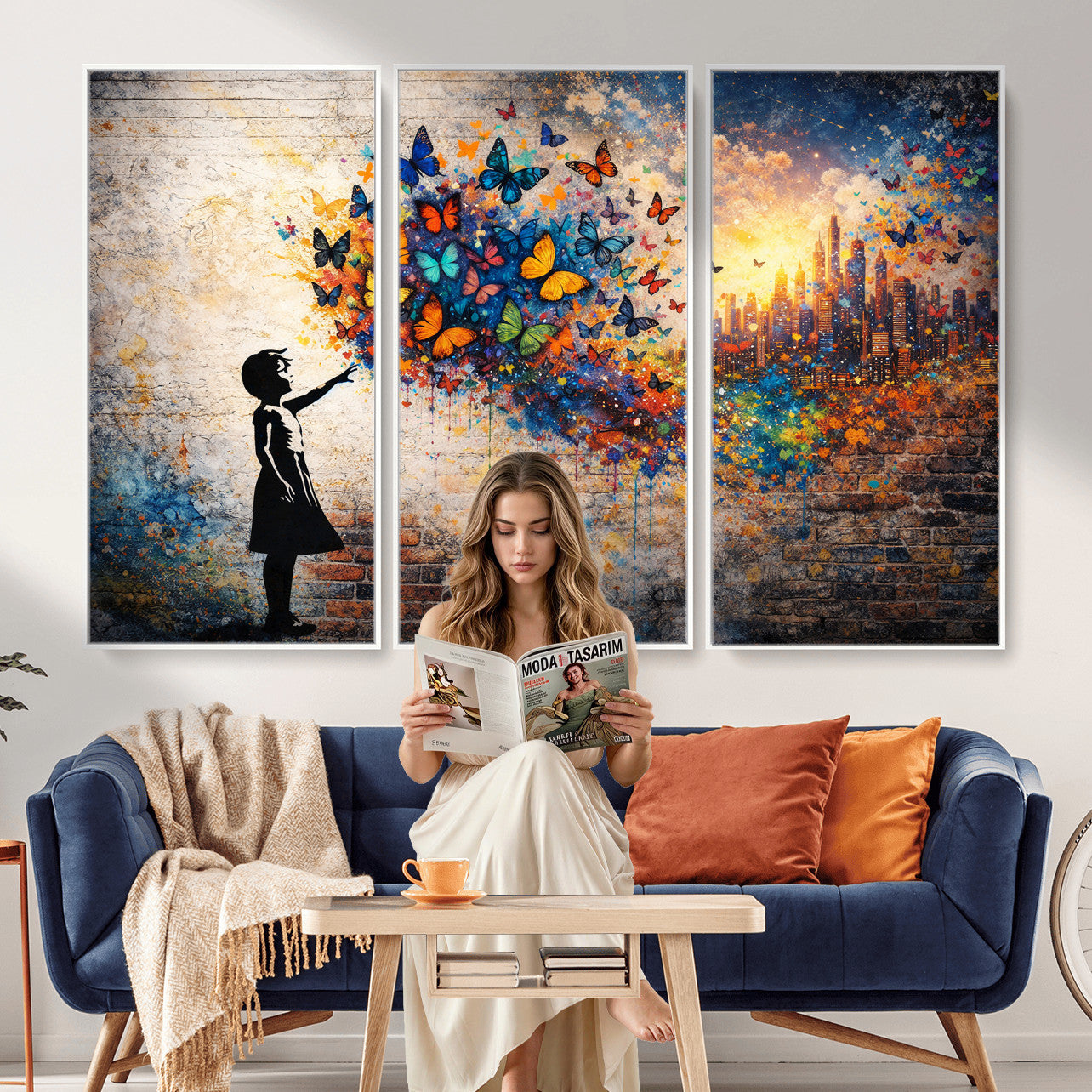 21540821-MGV-CV-36X24 - Banksy Girl Wall Art Canvas Print for Living Room Decor