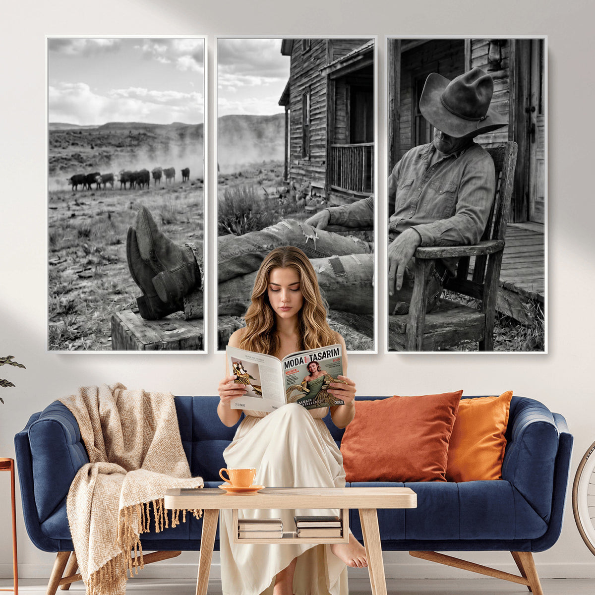 94461975S-MGV-CV-36X24 - Vintage Sleeping Cowboy Wall Art Canvas Print, Western Home Decor