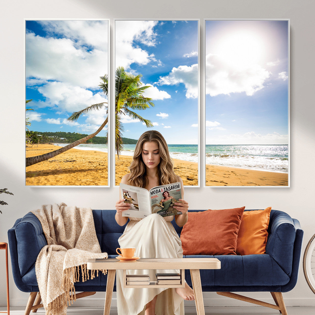 79108949-MGV-CV-36X24 - Tropical Beach Canvas Wall Art, Palm Tree Ocean Photo Print, Coastal Living Room Decor, Turquoise Sea Beach House Art, Summer Wall Art
