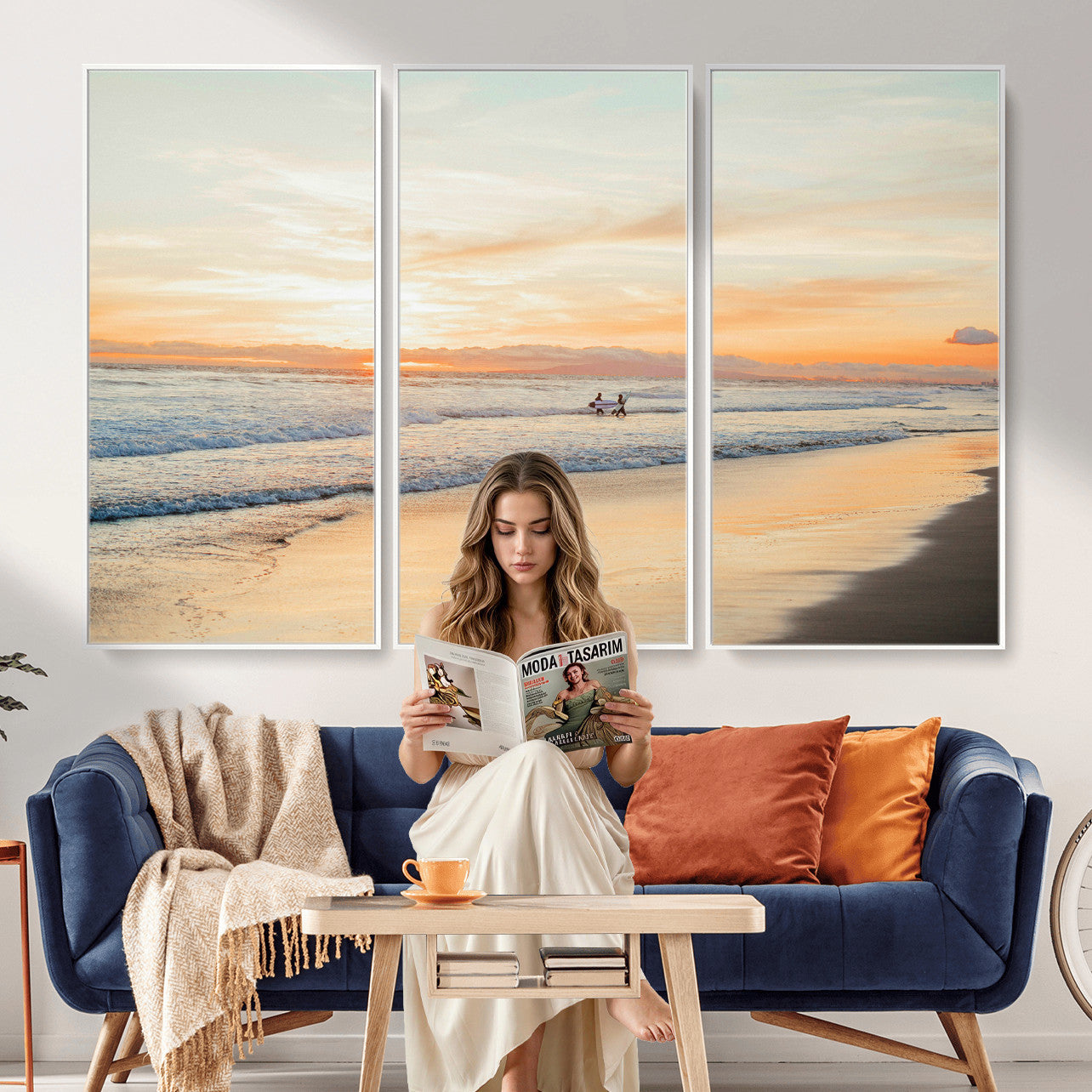 38131619-MGV-CV-36X24 - Beach Sunset Canvas Wall Art Print | Ocean Waves Landscape, Coastal Photography, Seascape Wall Decor, Ready to Hang