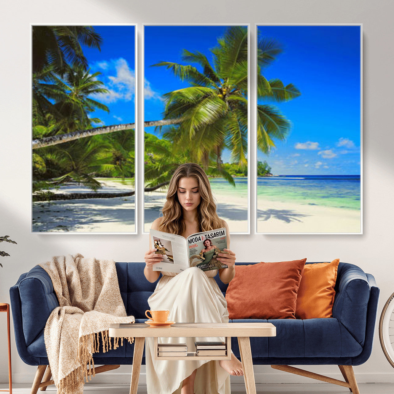 20475280-MGV-CV-36X24 - Tropical Island Coconut Palm Trees Wall Art Canvas Print - Turquoise Beach Print for Nautical Home Decor
