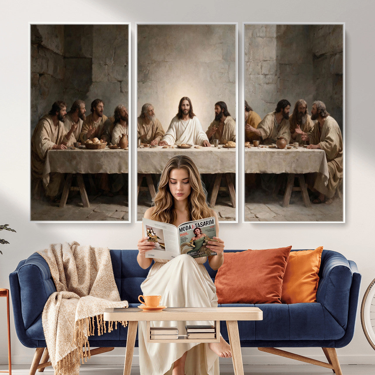 69633087-MGV-CV-36X24 - The Last Supper of Jesus Christ Wall Art Canvas Print - Classical Christian Faith Home Decor