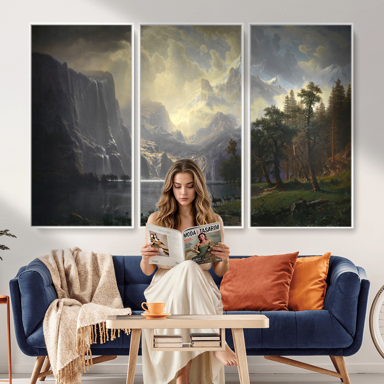 88679214-MGV-CV-36X24 - Albert Bierstadt Among the Sierra Nevada California Yosemite Wall Art Canvas Print, Classic Fine Art Painting Print