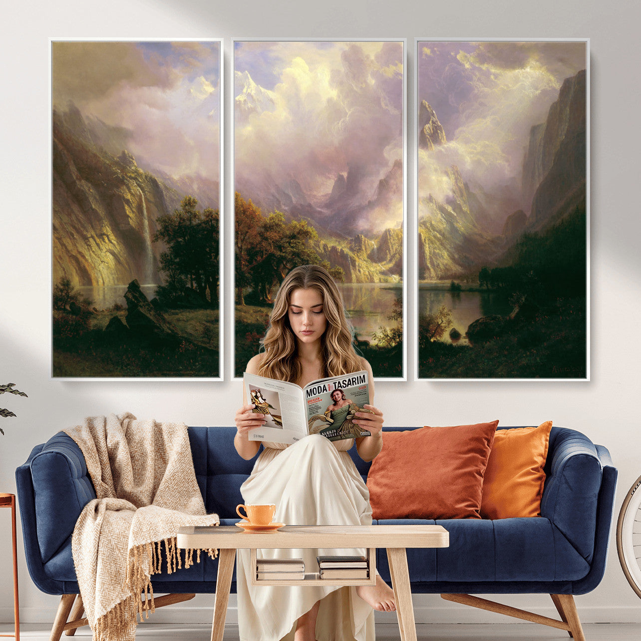 49189463-MGV-CV-36X24 - Albert Bierstadt Rocky Mountain Landscape Wall Art Canvas Print, Classic Fine Art Painting Print