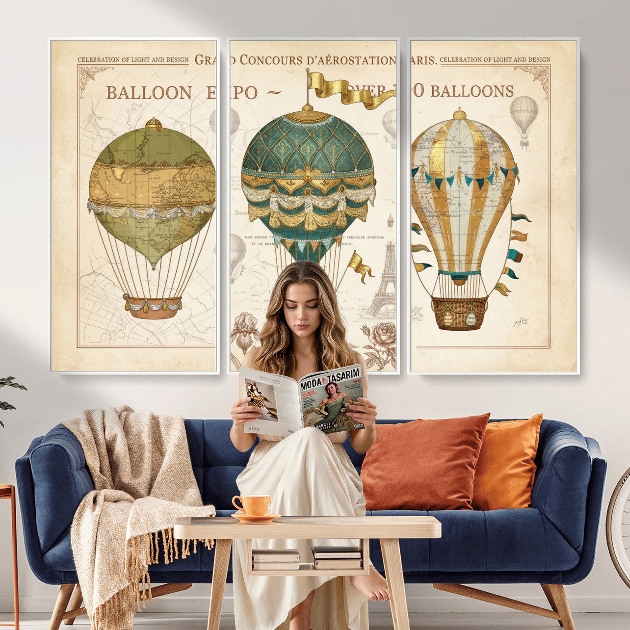 31530449-MGV-CV-36X24 - Kimberly Allen Paris Balloon Expo Wall Art Canvas Print, Vintage 1889 French Hot Air Balloon Poster