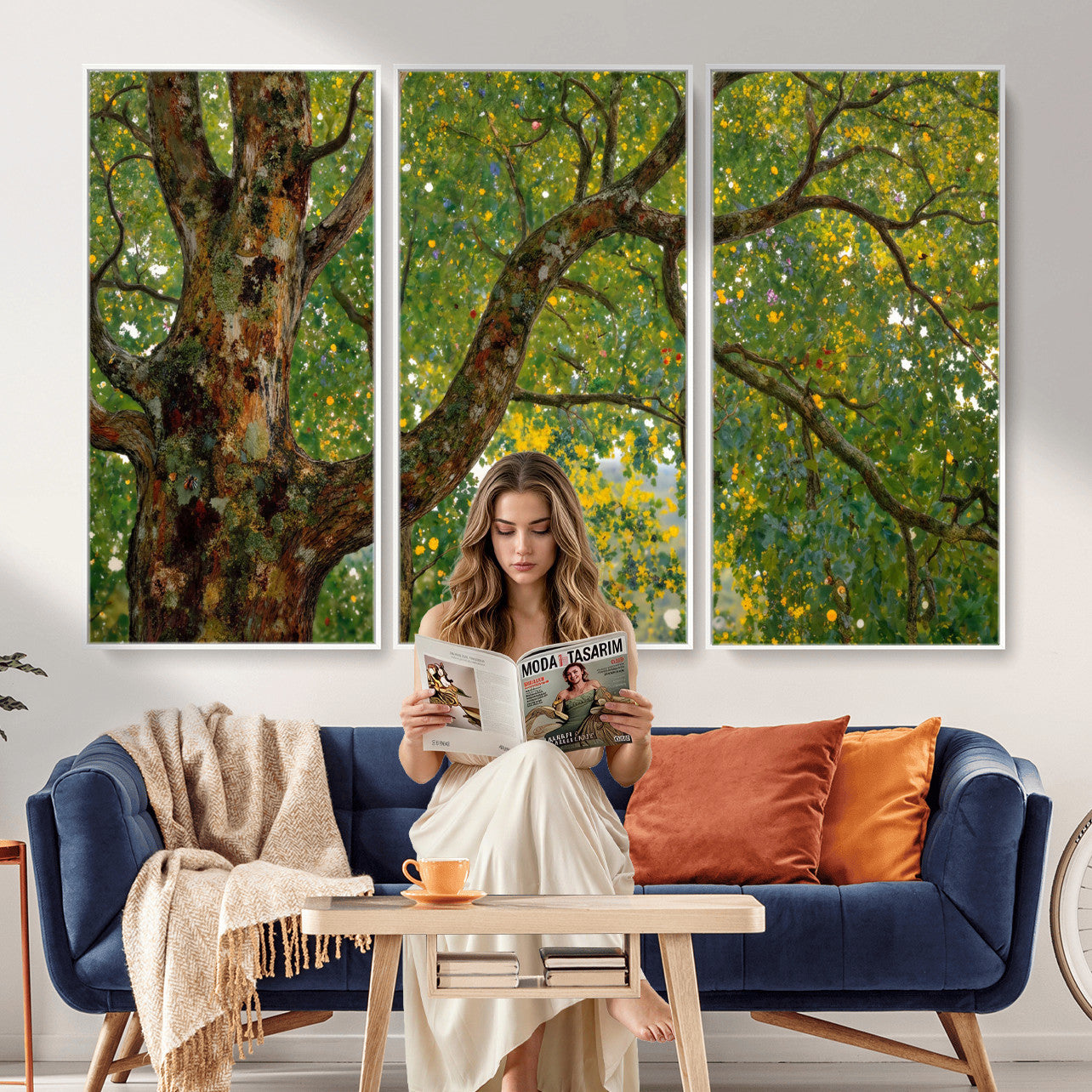 23663535-MGV-CV-36X24 - Vintage Summer Forest Green Tree Wall Art Canvas Print, Lush Leaves Impressionist Painting Print