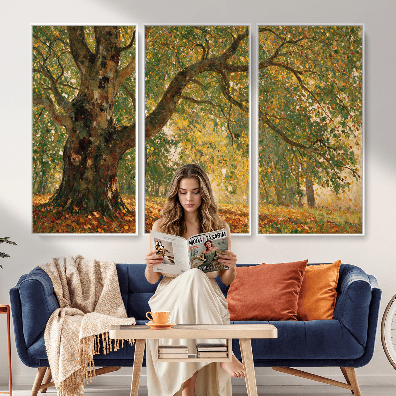 52555601-MGV-CV-36X24 - Claude Monet Style The Bodmer Oak Fontainebleau Forest Wall Art Canvas Print, Autumn Landscape Painting Print