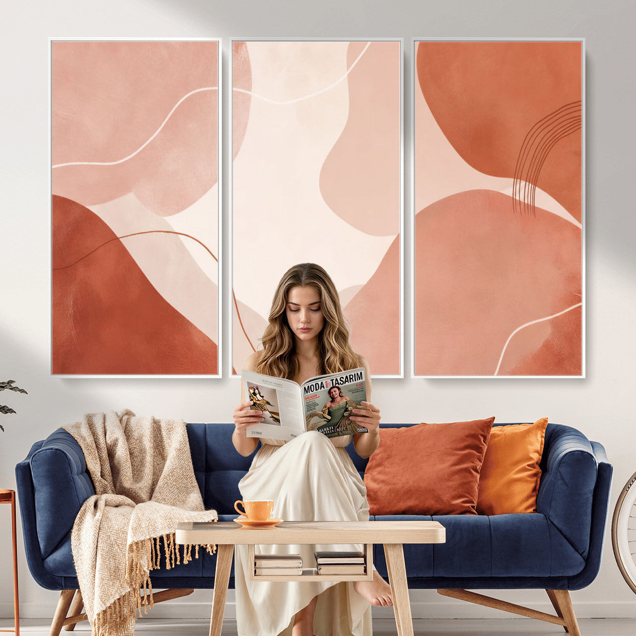 17685421-MGV-CV-36X24 - Abstract Boho Terracotta Wall Art Canvas Print, Mid Century Minimalist Painting Print