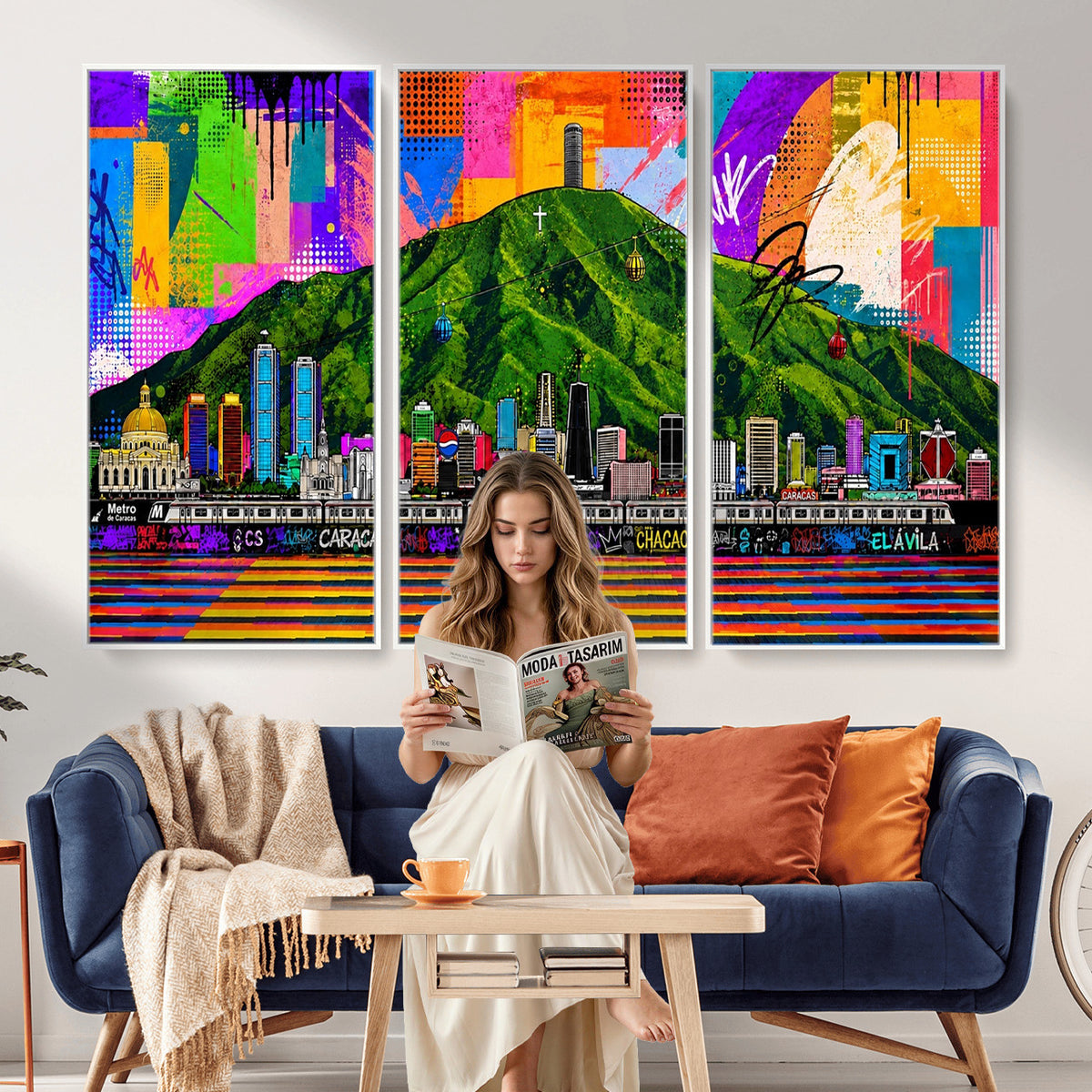 86696255-MGV-CV-36X24 - Mount Ávila, Caracas, Venezuela Wall Art Print by Artist Yorlette - Graffiti Caracas Skyline Canvas Art, Colorful Street Artwork - Venezuela El Avila Poster Print