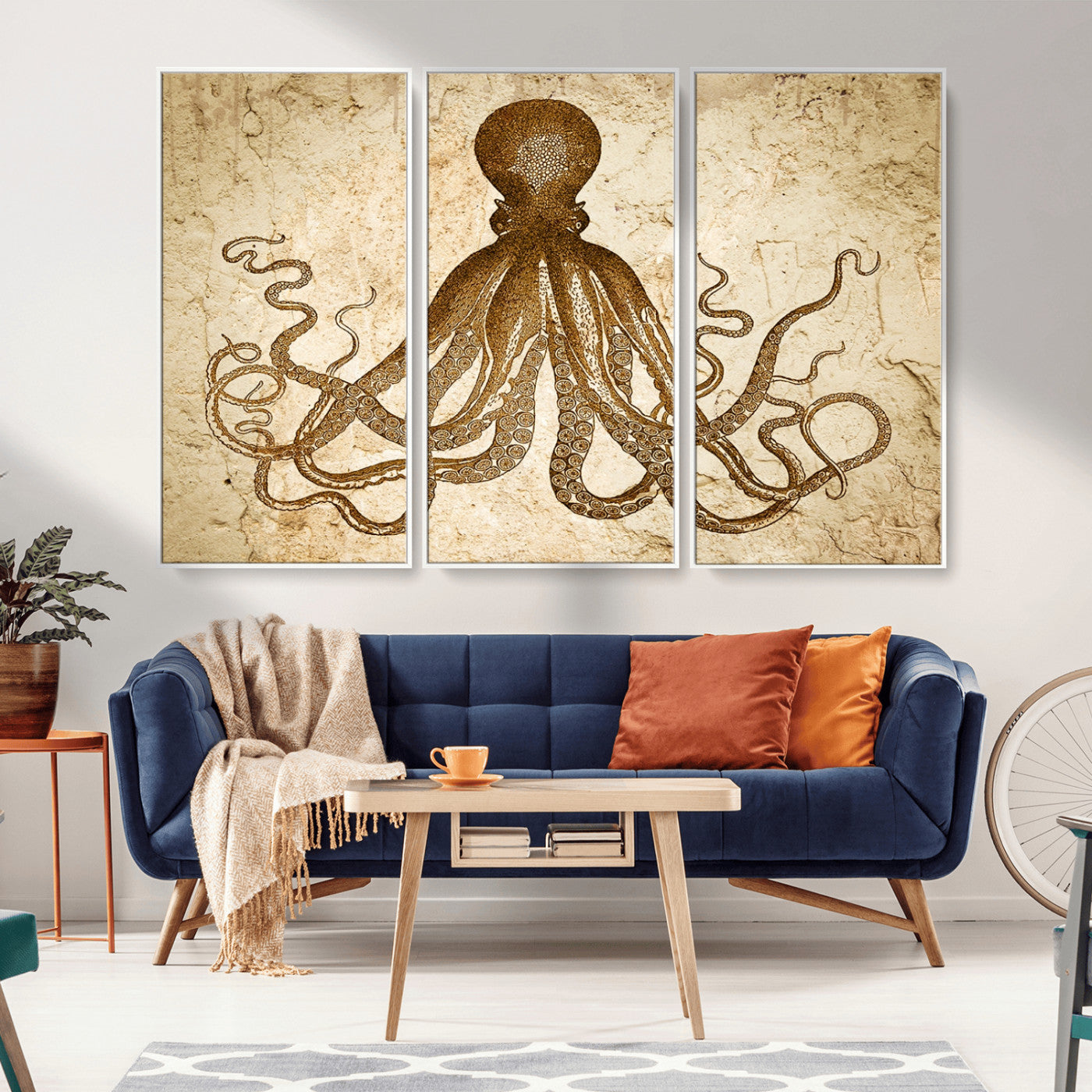 96154-MGV-CV-36X24-Sepia Octopus Wall Art Abstract Animal Canvas Print