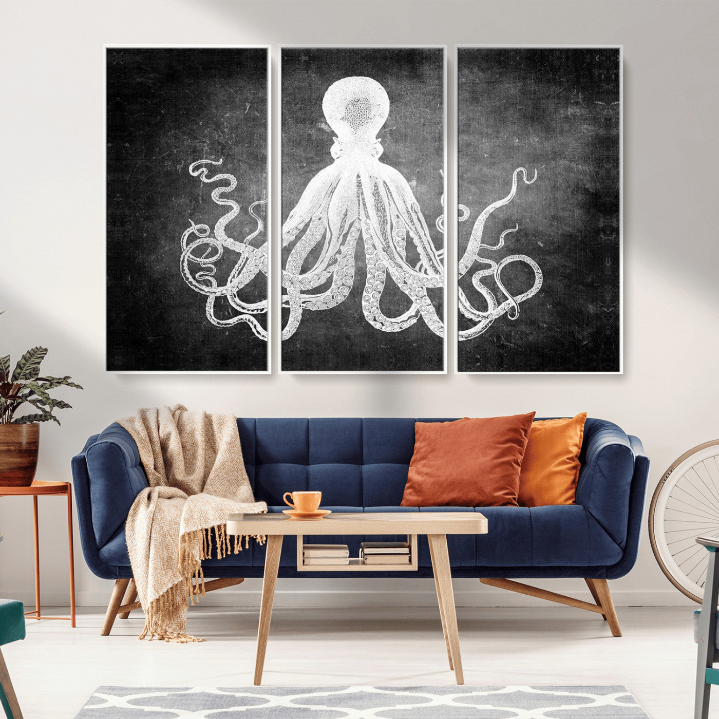 -Black White Octopus Wall Art Canvas Print