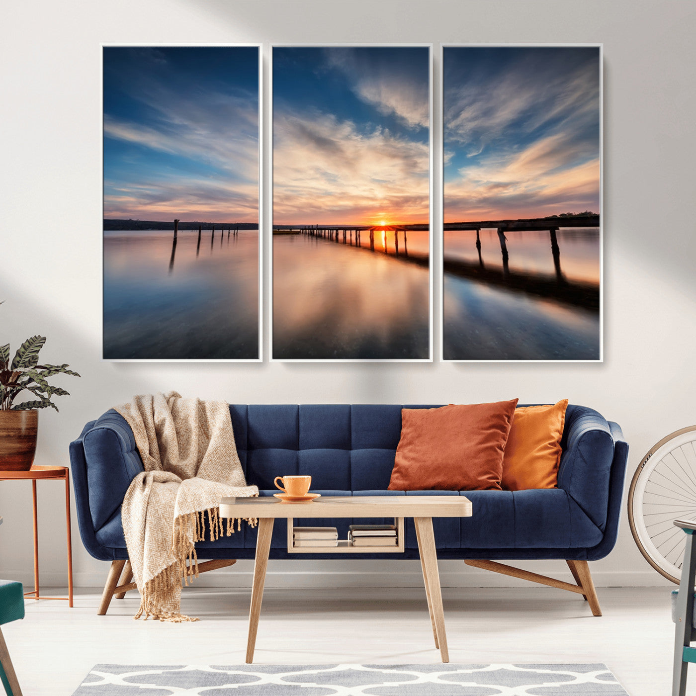 39967-MGV-CV-36X24-Wooden Pier on Seascape and Sunset Wall Art Canvas Print