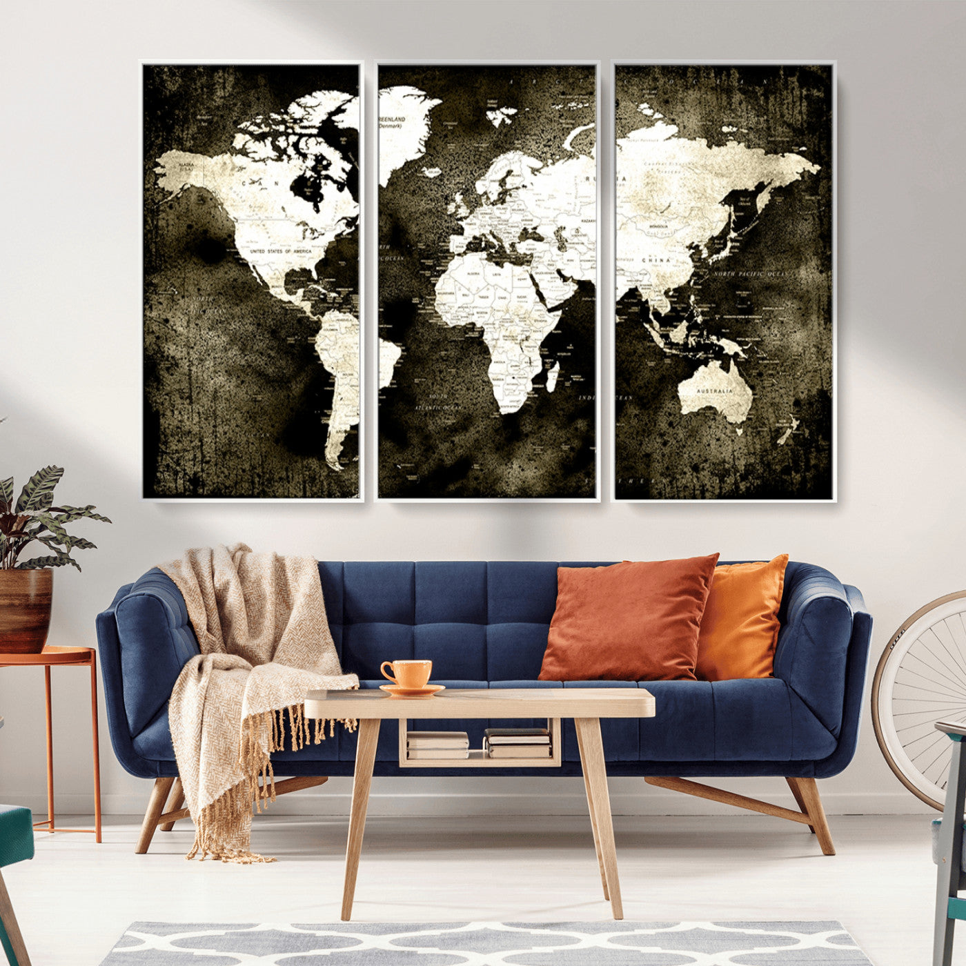 66737-MGV-CV-36X24-Vintage World Map Canvas Wall Art – Framed Push Pin Travel Map for Home and Office Decor, Rustic Wall Artwork for Travelers