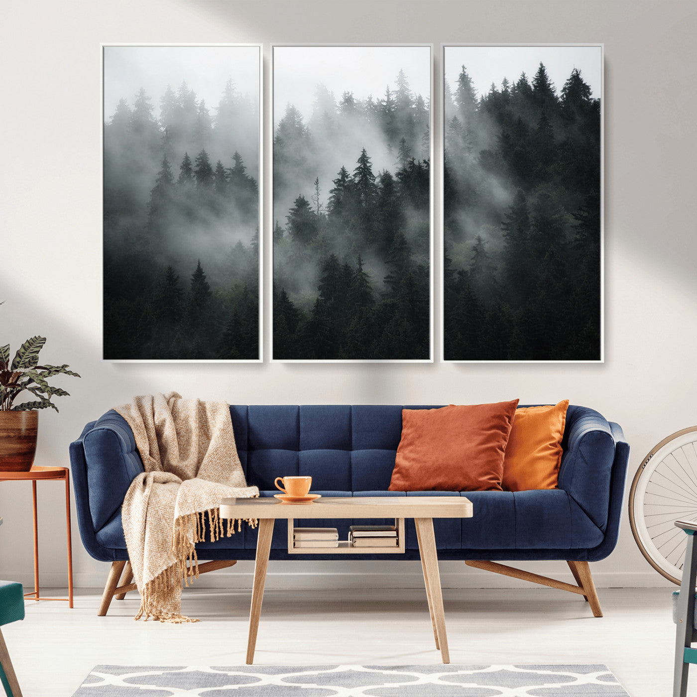 52359-MGV-CV-36X24-Foggy Forest Wall Art Canvas Print | 3 Panel Large Misty Landscape for Dining Room, Office, or