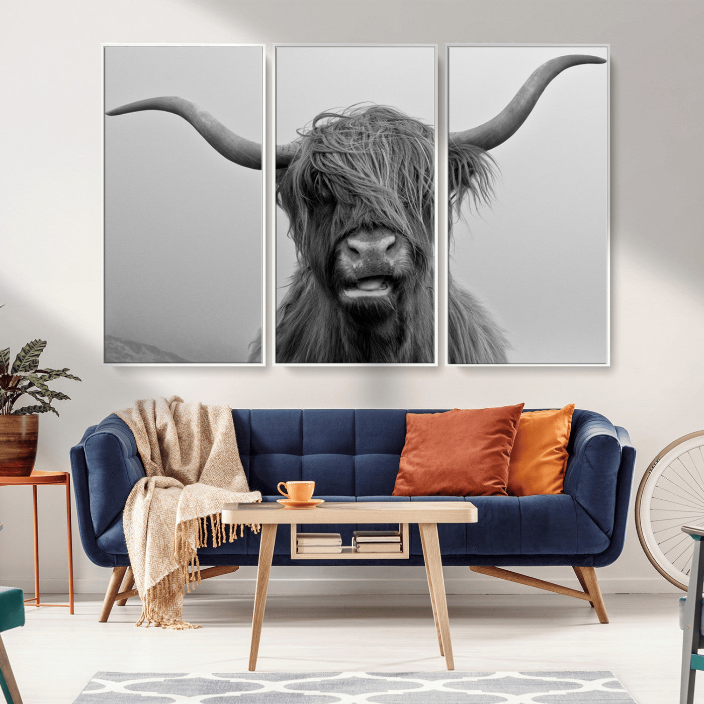 -Texas Cow Wall Art Canvas, Texas Longhorn Cattle Canvas Print