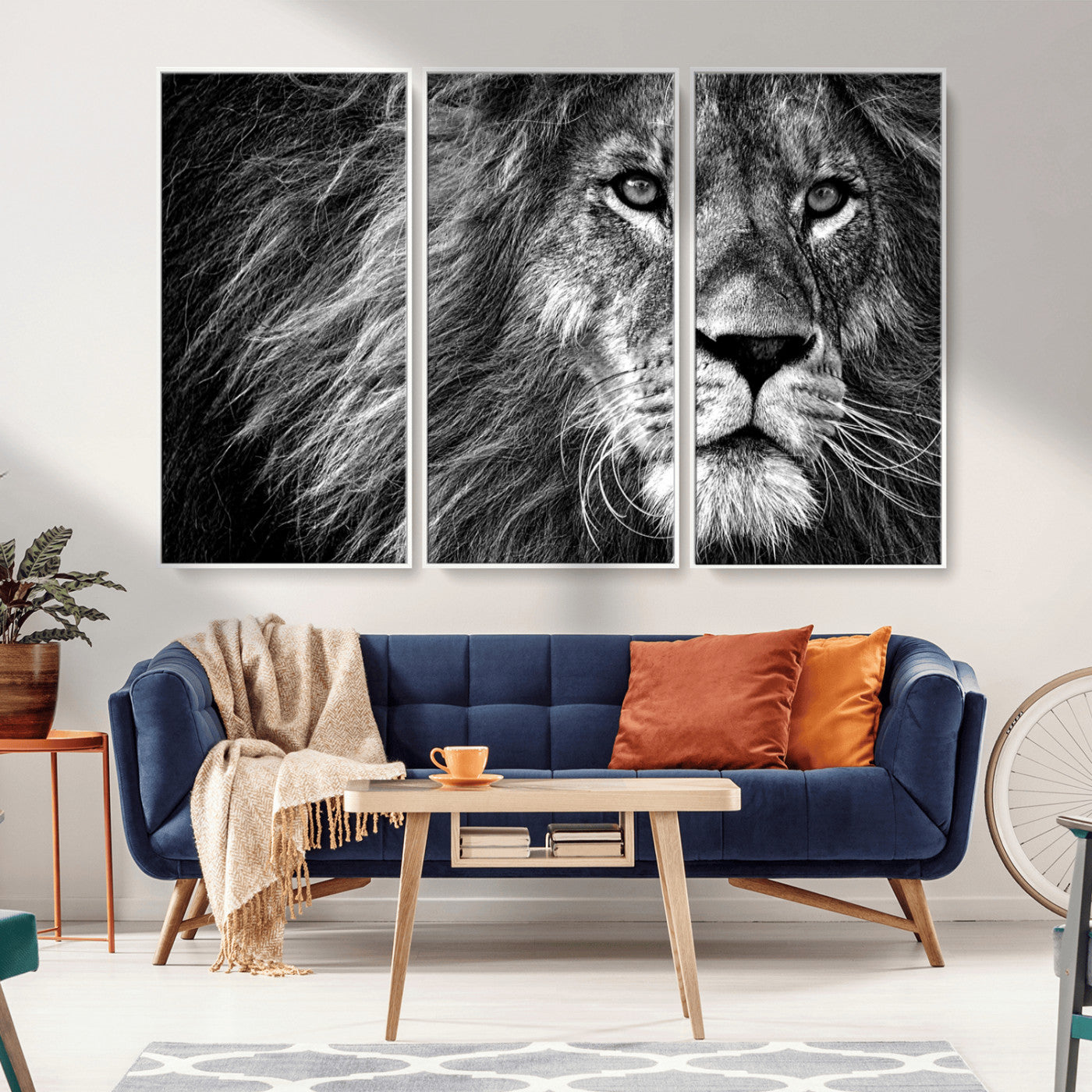 -Black and White Lion Canvas Wall Art Print – Wildlife Portrait Artwork for Home, Office, Living Room, Guest Room