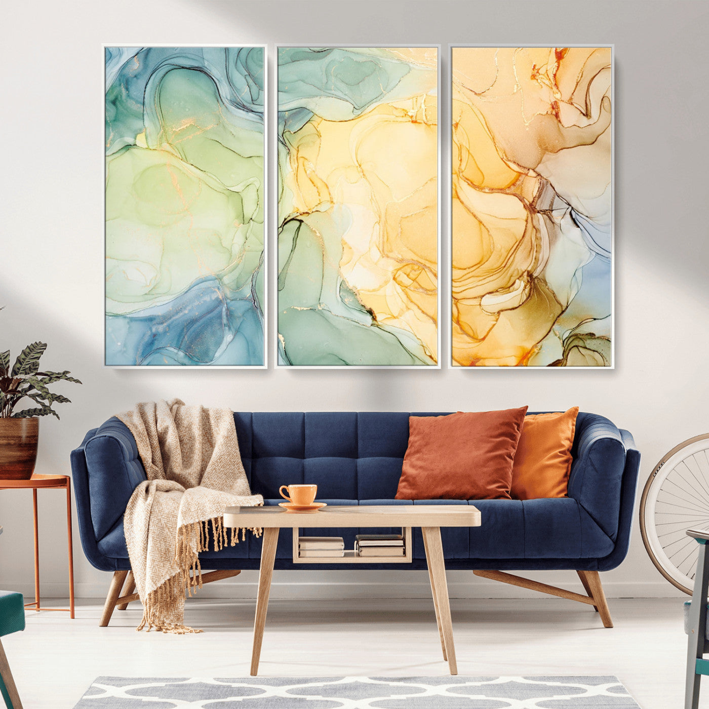 42195-MGV-CV-36X24-Green and Yellow Marble Fluid Effect Wall Art, Green and Yellow Marble Canvas Wall Art Print