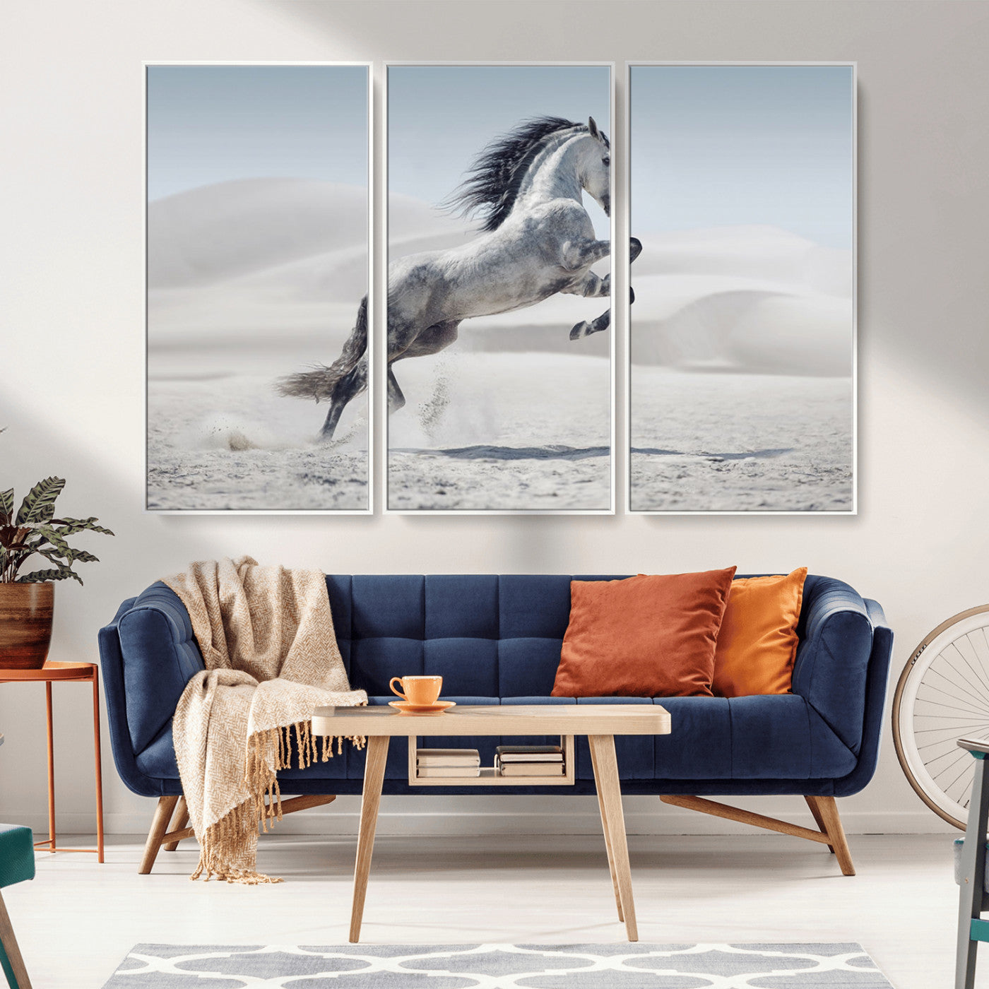 -Prancing Horse Desert Large Wall Art Canvas Print – Majestic Horse Animal Artwork for Home, Office, Living Room