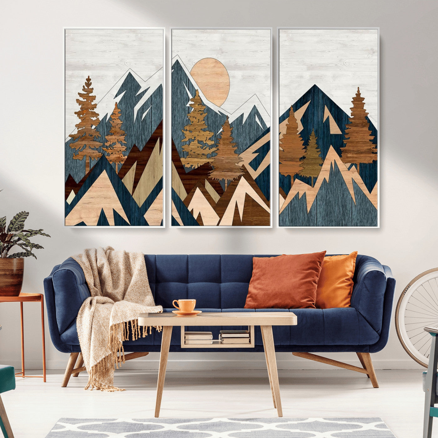 91467-MGV-CV-36X24-Abstract Wood Panel Effect Mountain Range Top Wall Art Canvas Print