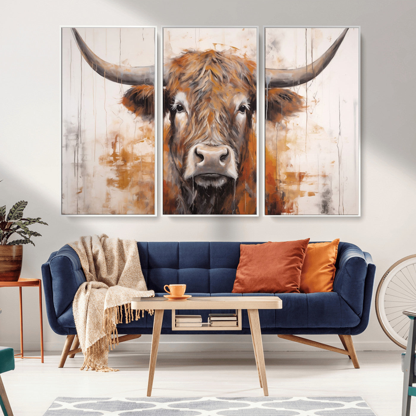 48622-MGV-CV-36X24-Vintage Scottish Highland Cow Cattle Art, Scottish Highland Cow Wall Art Print, Farmhouse Wall Art