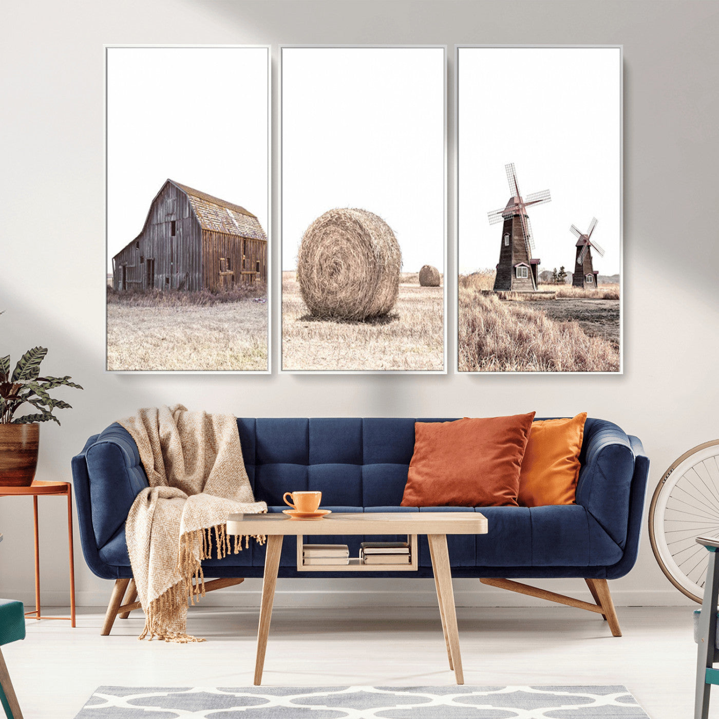 94971-MGV-CV-36X24-Farm Prints Set, Set of 3 Farmhouse Wall Art, Country House Decor, Barn Print, Wheat Print,