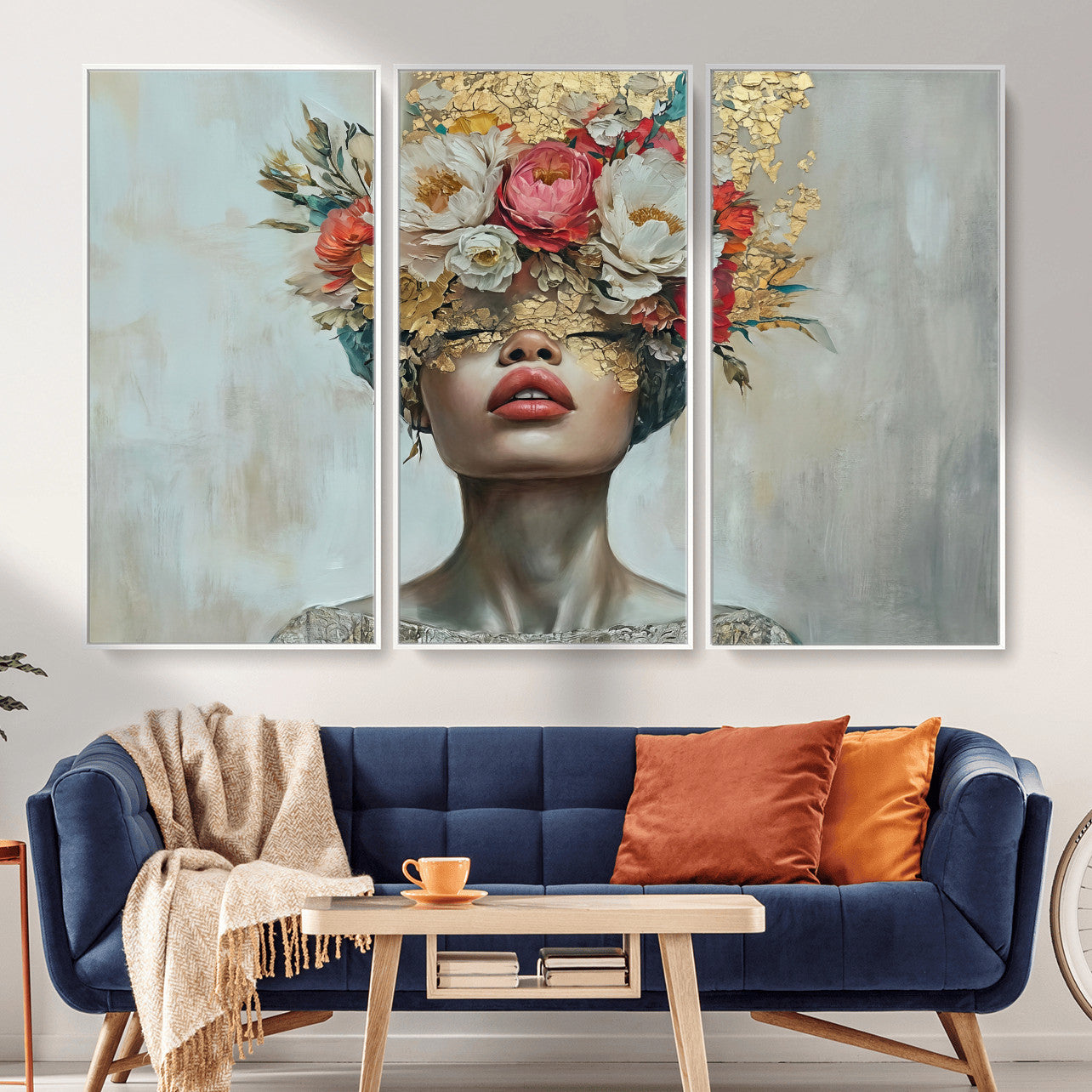 26919-MGV-CV-36X24 - Golden Petal Wall Art Canvas Print - Silhouette Woman Wall Art Canvas Print, Floral Woman Portrait