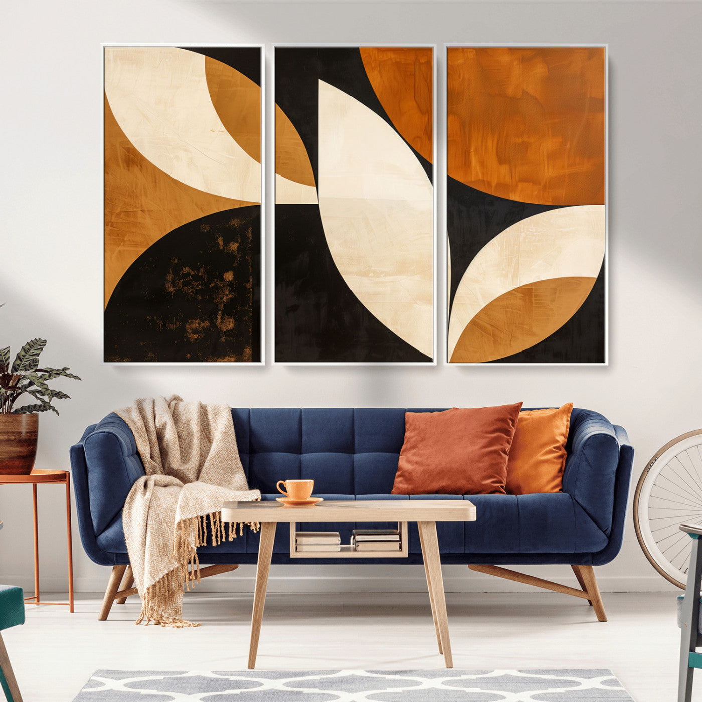21251-MGV-CV-36X24-Geometric Abstract Wall Art Canvas Print, Mid Century Modern Wall Art Print