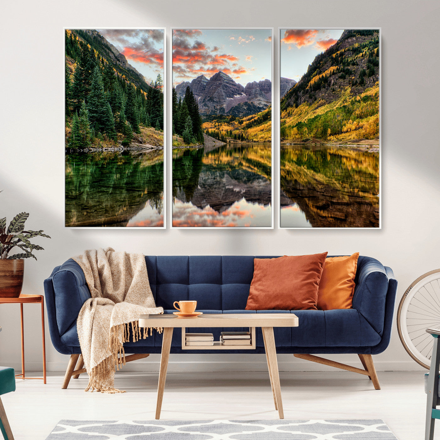 14376-MGV-CV-36X24-Maroon Bells Wall Art - Scenic Canvas Print of Maroon Bells in Autumn for Elegant Home or Office