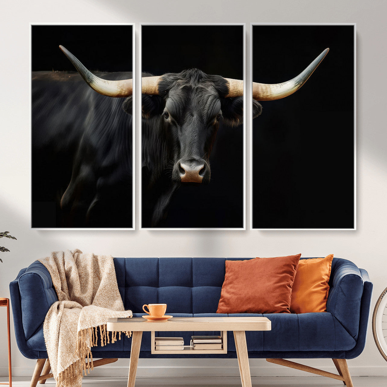 63798-MGV-CV-36X24 - Texas Longhorn Cow | Majestic Black Bull Wall Art Canvas Print - Farmhouse Animal Decor - Ready to