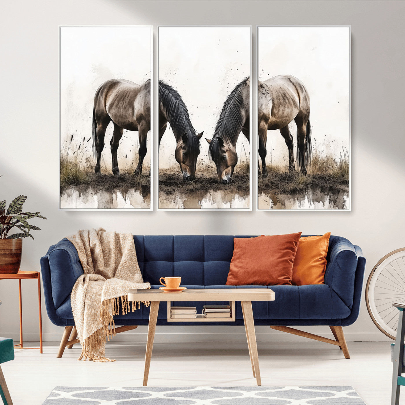 -Chines Ink Style Horses Wall Art Canvas Print