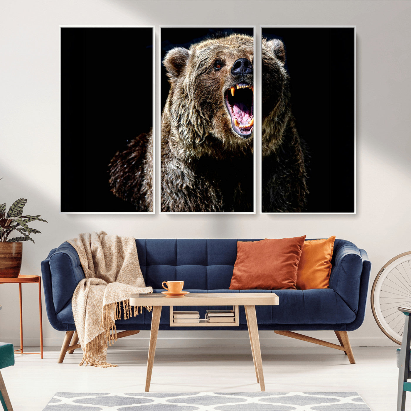 17625-MGV-FC-60X40-3P_White-Grizzly Bear Canvas Print | Wildlife Wall Art for Cabin Decor | Ready to Hang Framed