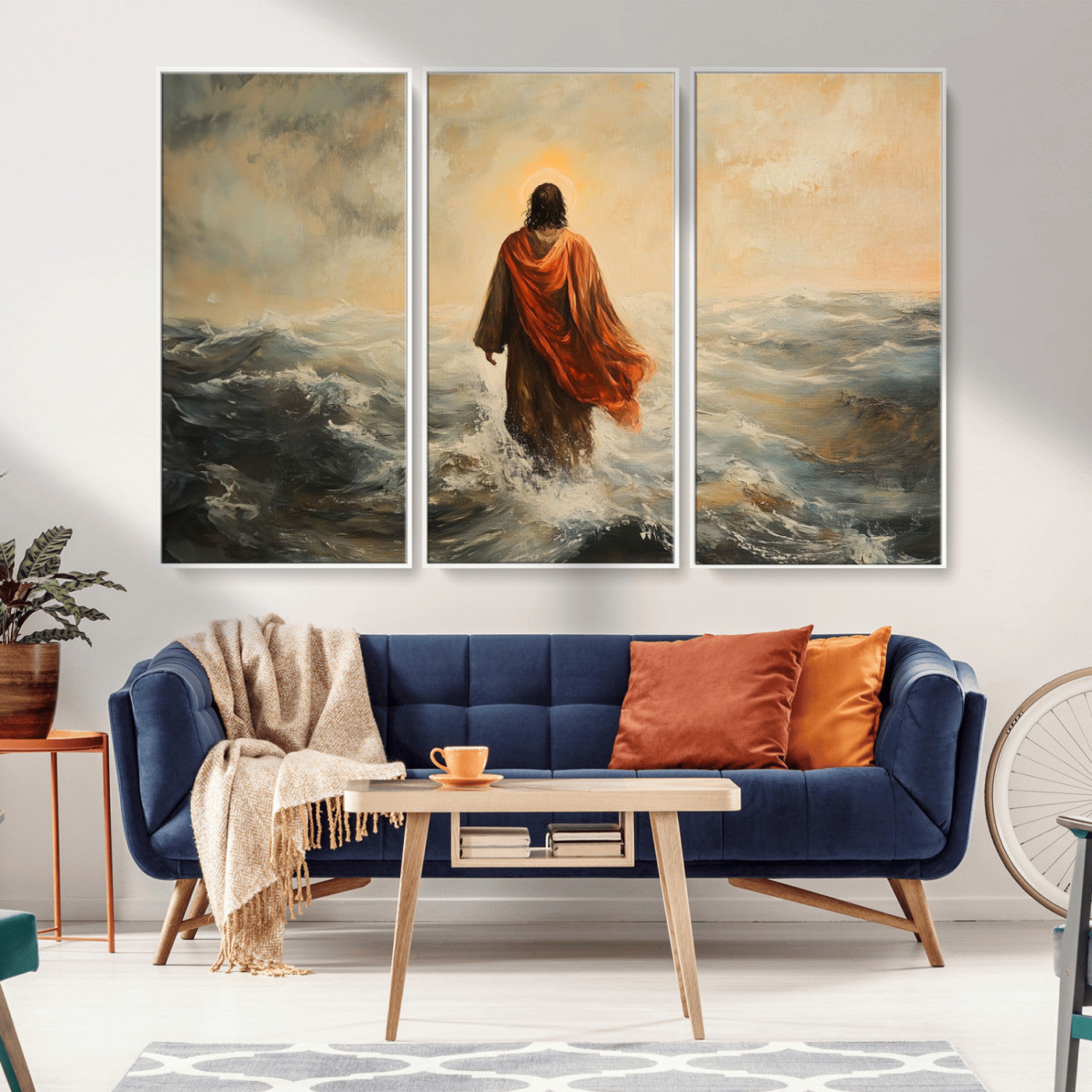 -Jesus Walking on Water, Christian Wall Art, Jesus Christ Walking on Oil Painting Style Print