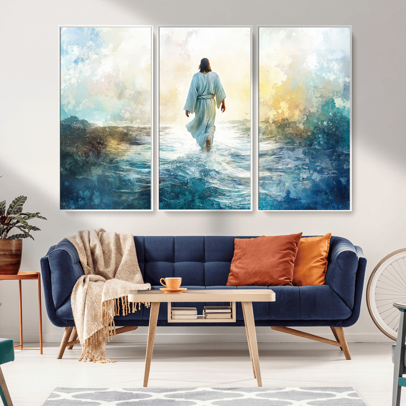-Watercolor Jesus Walking on Water Canvas Print, Christian Wall Art, Jesus Christ Walking