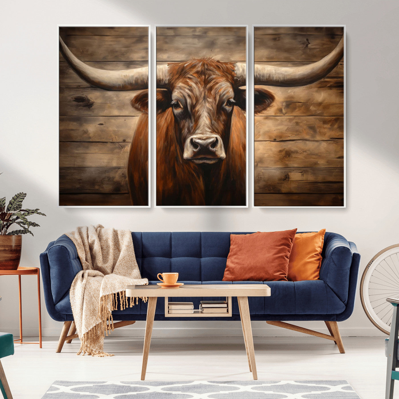-Longhorn Bull Wall Art | Canvas Print | Ready to Hang | Rustic Farmhouse Wall Decor | Western Barn