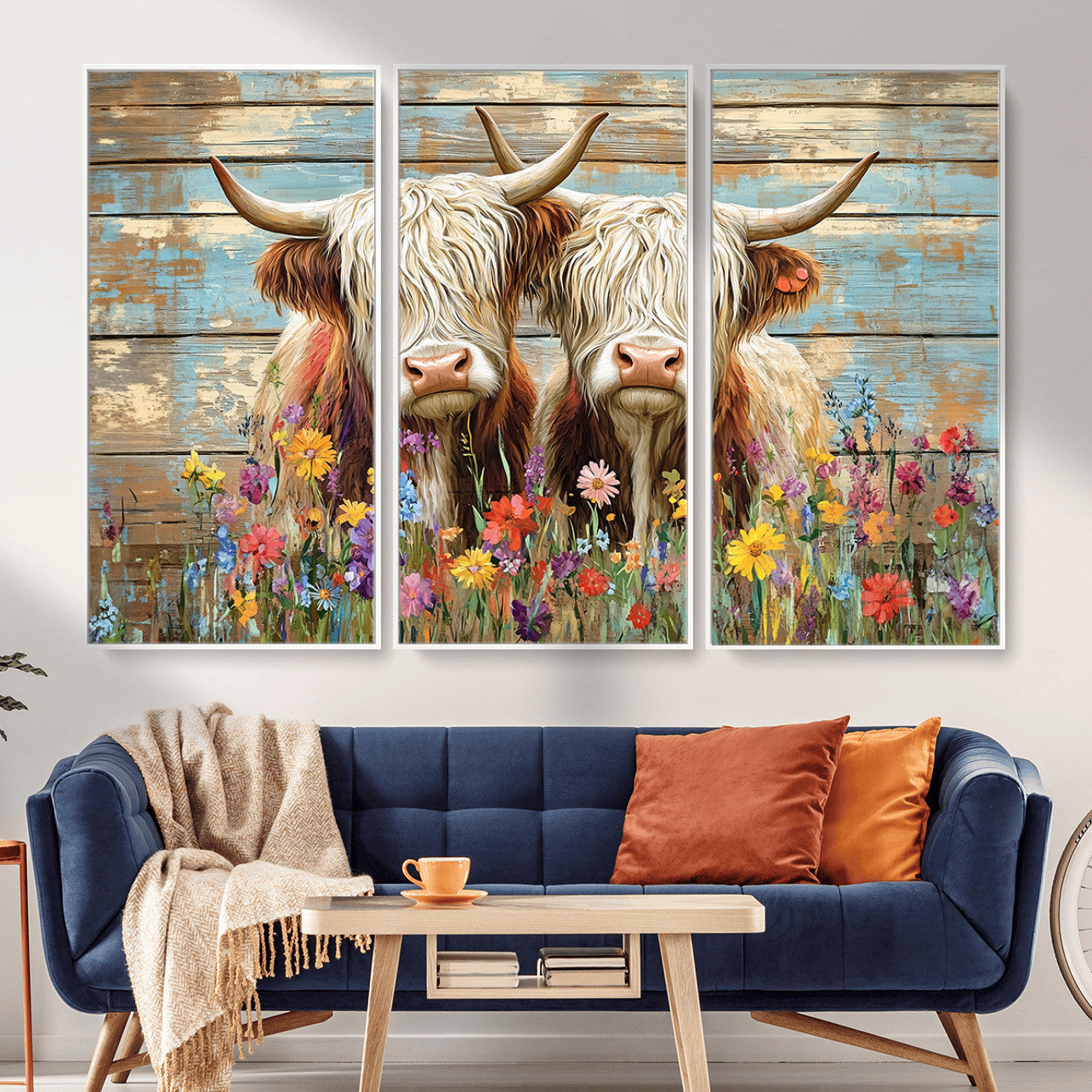 36972-MGV-CV-36X24 - Cute Highland Cow Canvas Wall Art - Rustic Farmhouse Decor with Colorful Flowers Perfect Wall Art