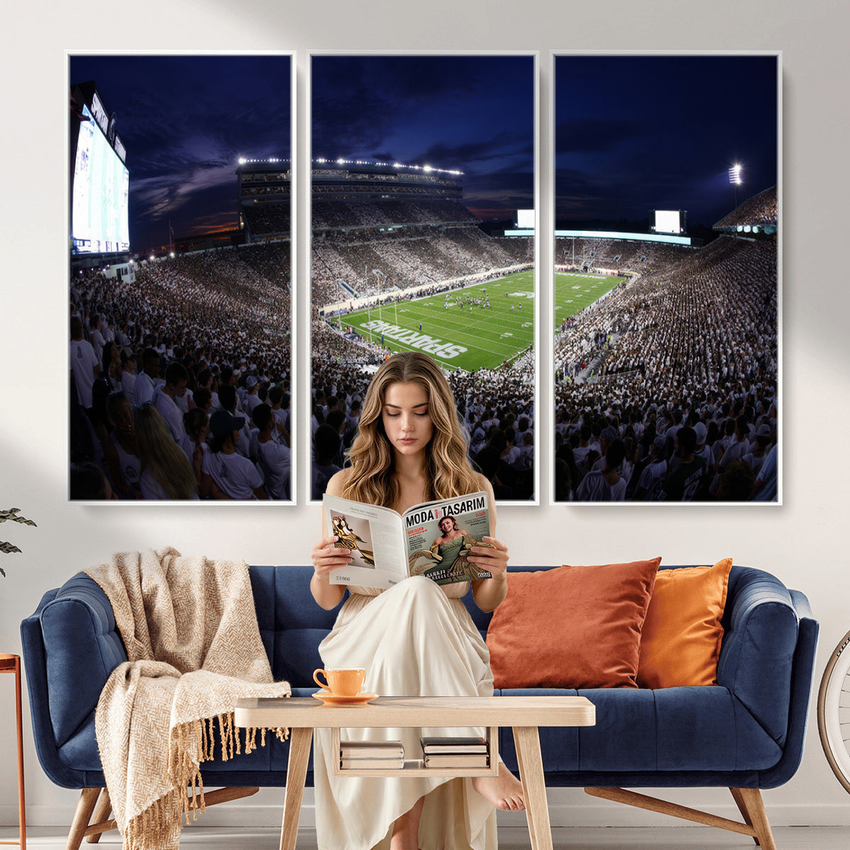 75193-PAN-FL-20X10 - Michigan State Spartans Canvas, Framed Football Team Print - East Lansing Spartan Stadium Wall Art