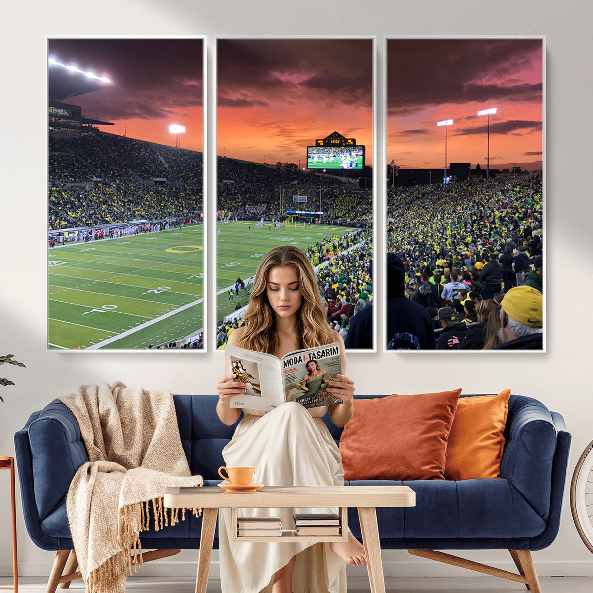 75065-PAN-FL-20X10 - Eugene Autzen Stadium Canvas Wall Art Print – Sunset Over Iconic Football Field Wall Decor for Home