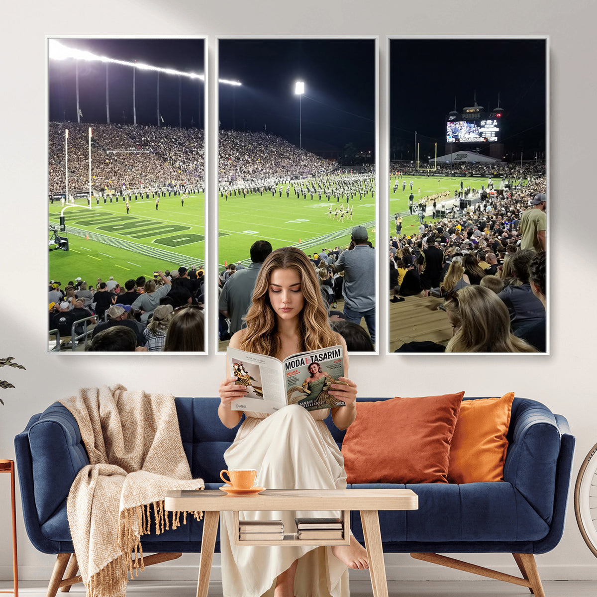 56796-PAN-FL-20X10 - Purdue University Boilermakers Football Team Print - West Lafayette Ross-Ade Stadium Wall Art Canvas